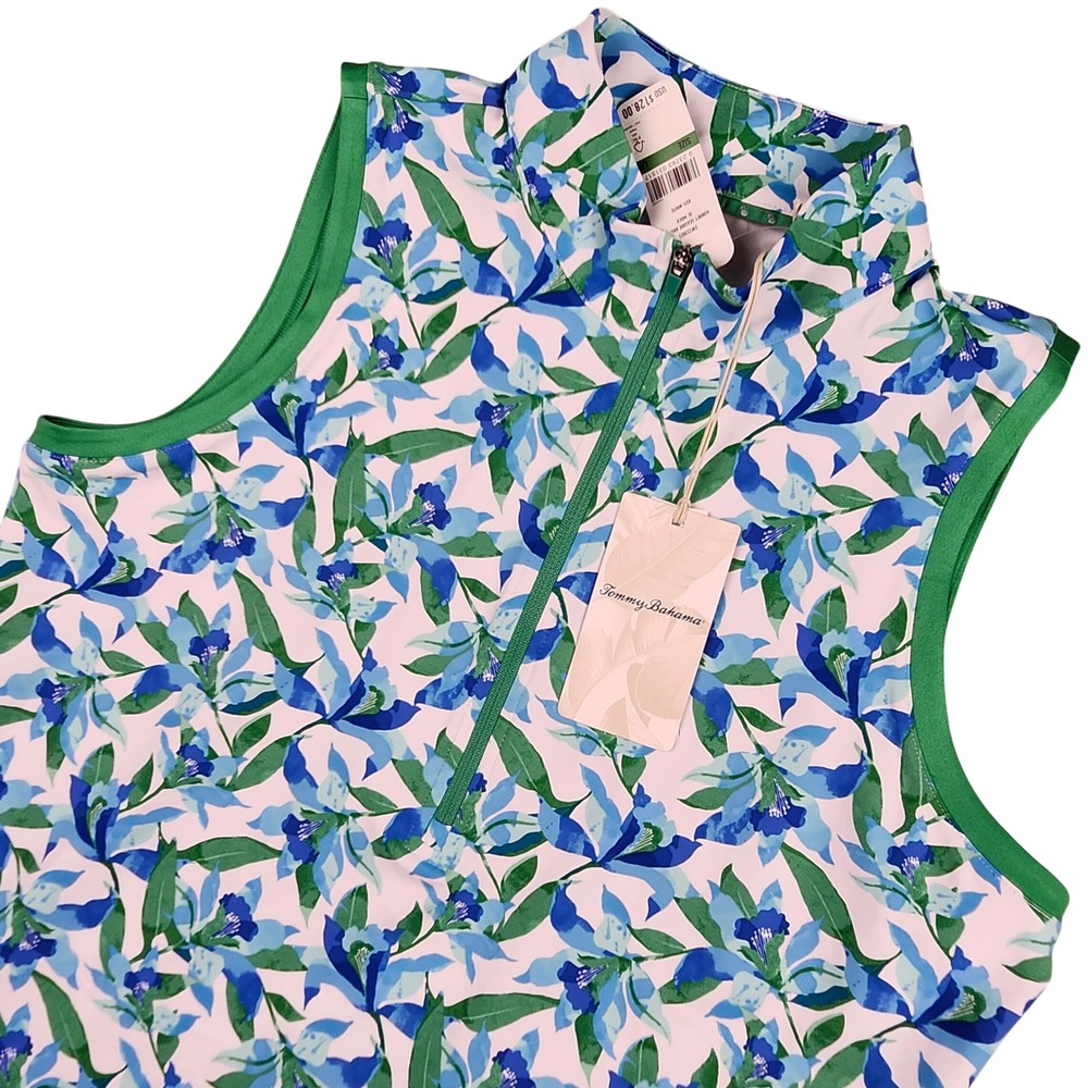TOMMY BAHAMA Aubrey Seaside Brights ISLAND ZONE 1/2 Zip Mock Neck Top L NWT $128